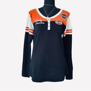 #57 HARLEY-DAVIDSON ~ Long Sleeve Monogrammed Shirt in Black and Orange size M